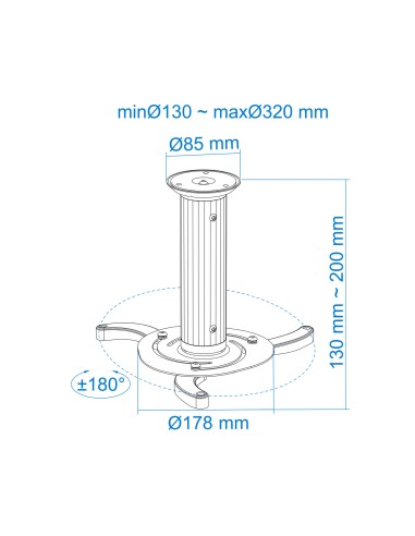SOPORTE UNIVERSAL DE TECHO GIRATORIO 360º PARA PROYECTOR PLATA
